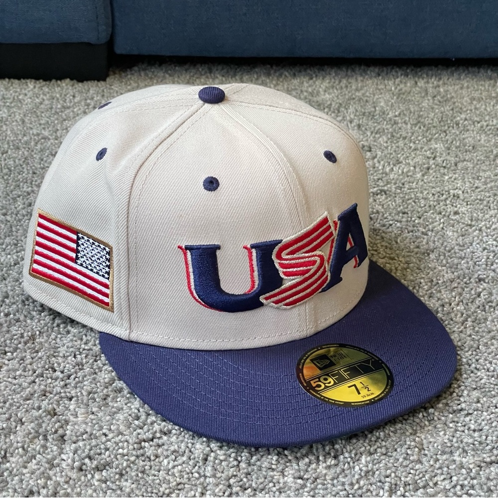 World Baseball Classic New Era Team USA Fitted Hat Size 7 1/2 Gray Blue Green UV